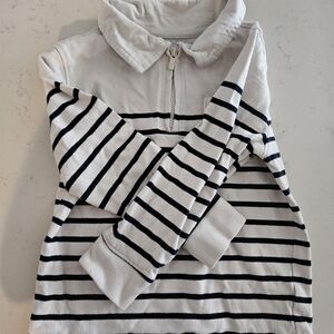 Old Navy White & Black Striped Long-Sleeve Quarter-Zip Top